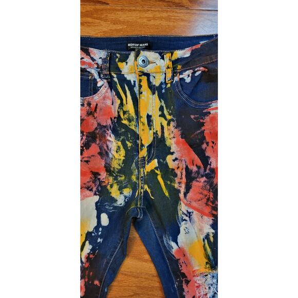 RED FOX Colorful Artsy Multi Colored Painted Neon Jeans Women Junior Size 11 - Picture 5 of 12
